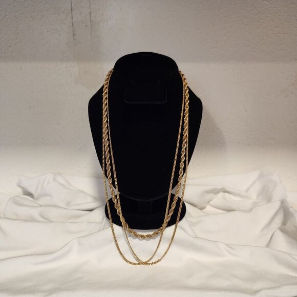 Vintage Monet Gold Tone Double Chain Rope Necklace 53" Single Wrap - Picture 1 of 7